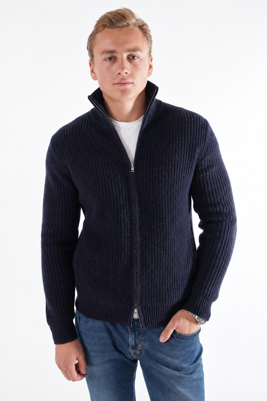 strikket zip navy