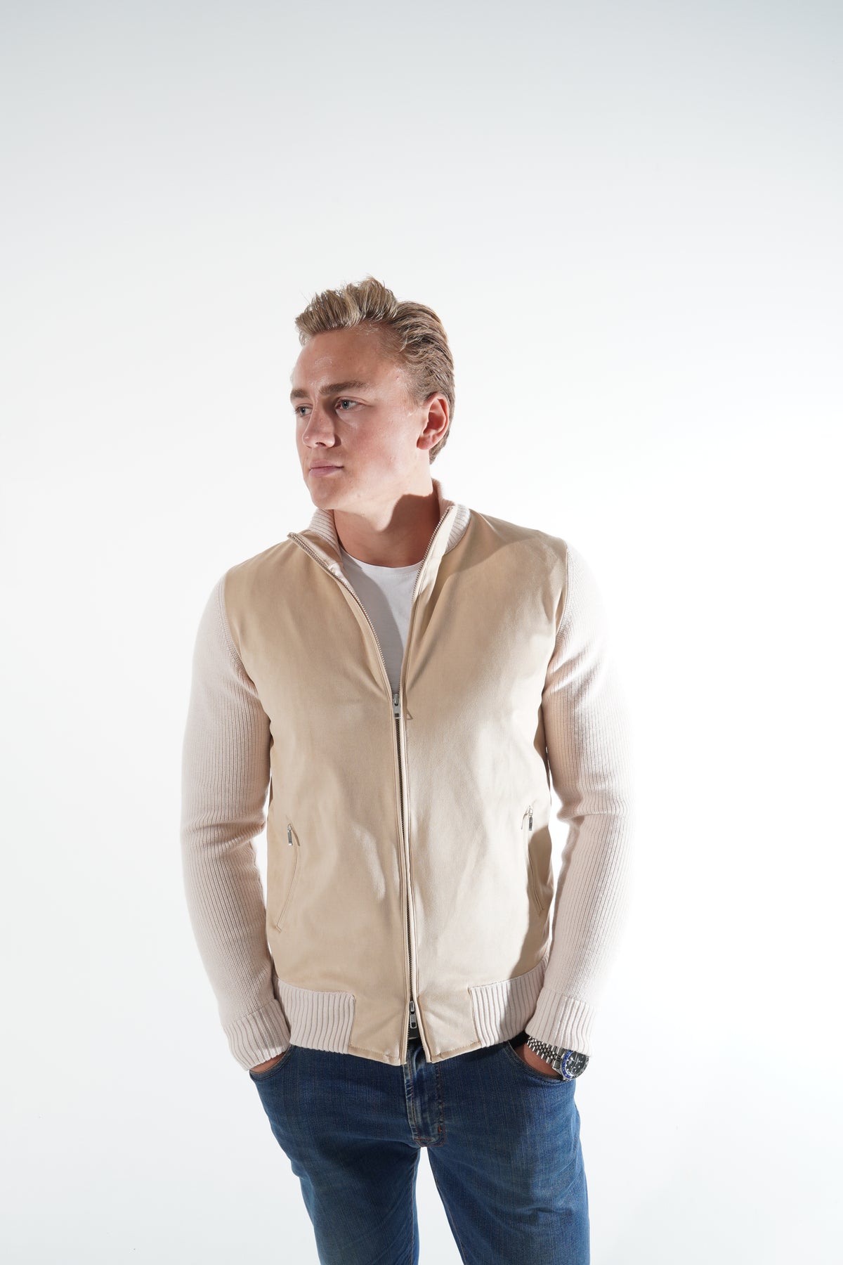 Beige semsket cardigan