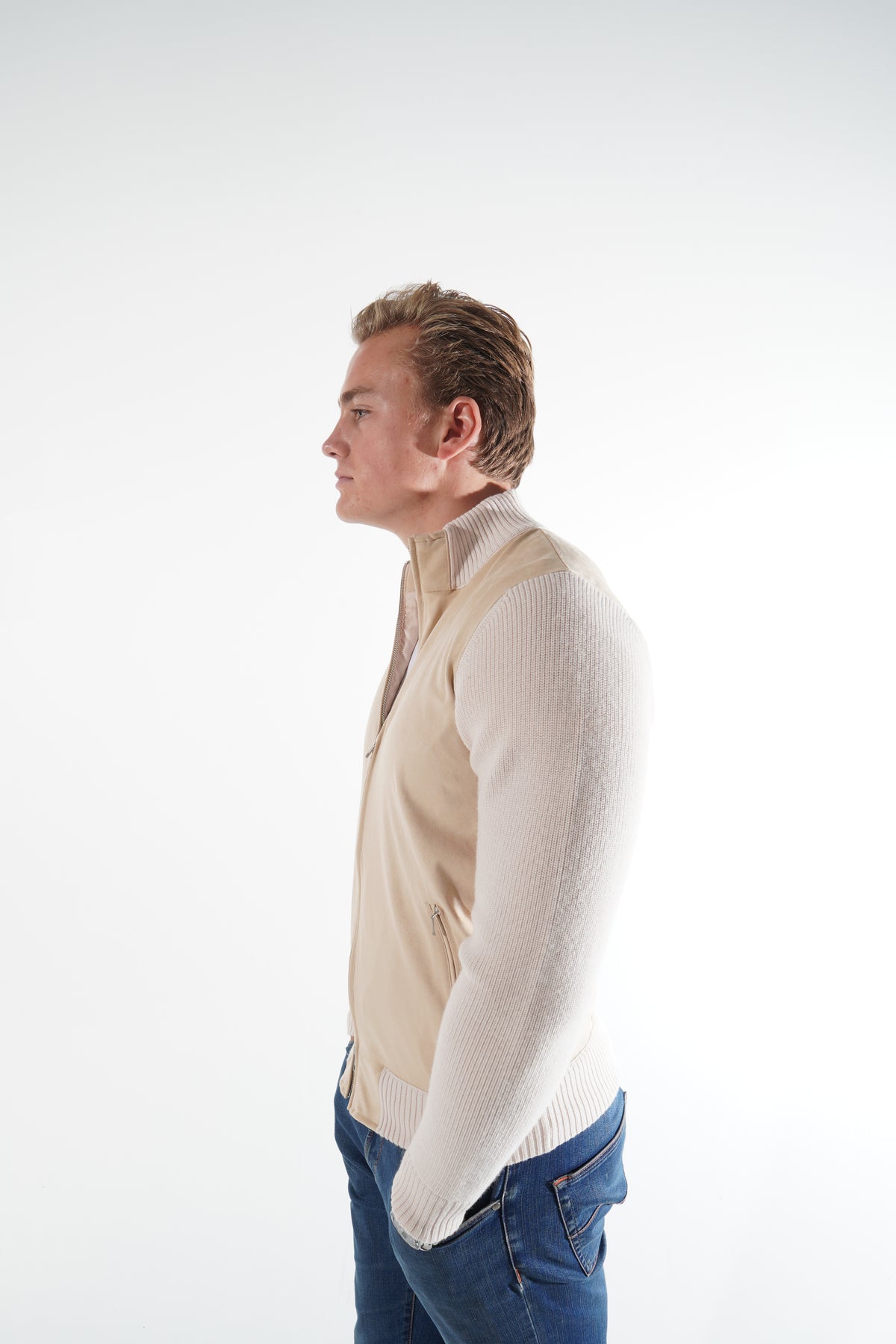 Beige semsket cardigan