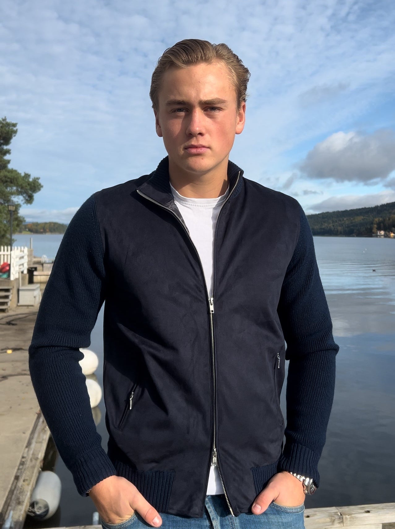 Navy semsket cardigan