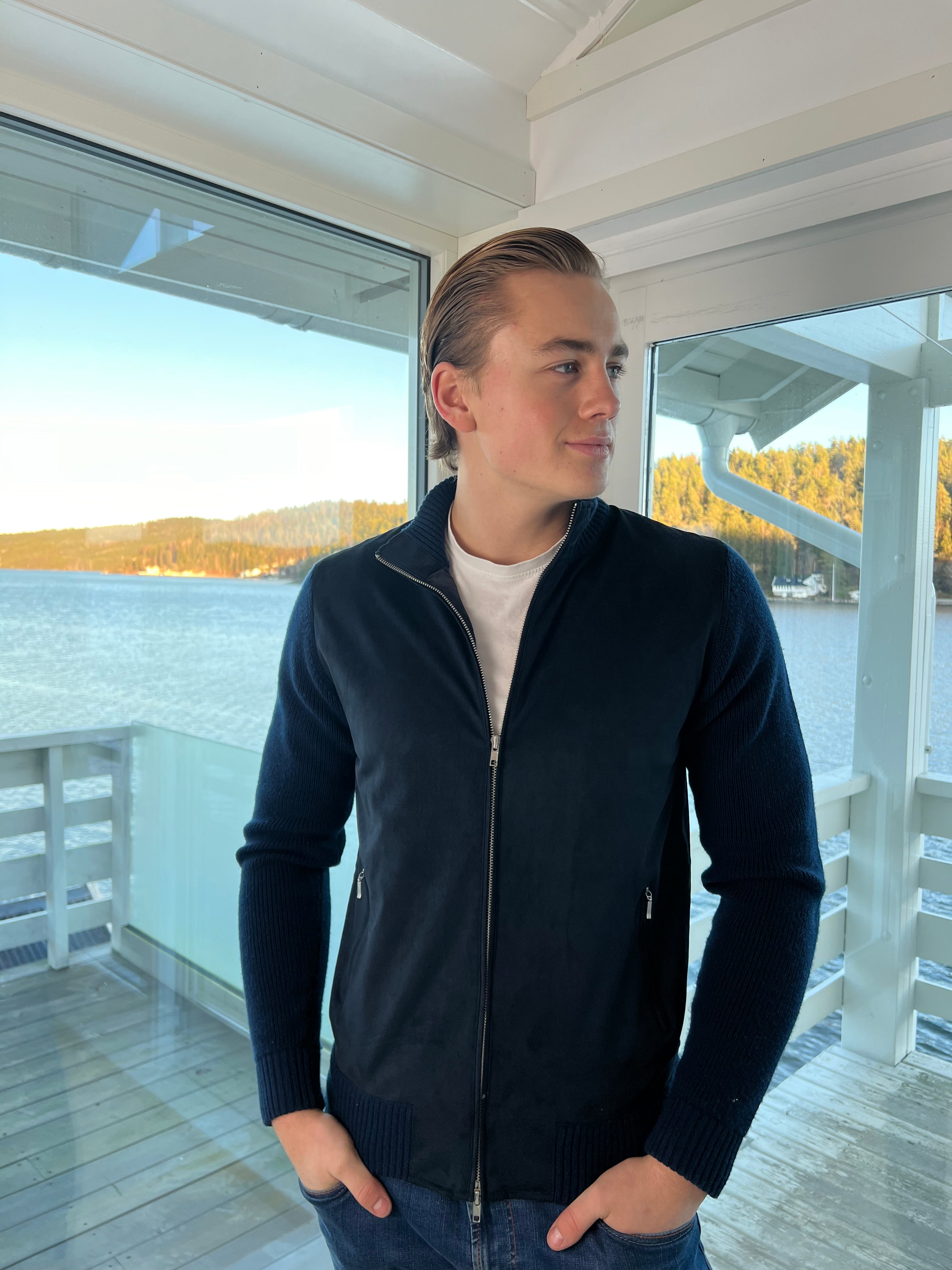 Navy semsket cardigan