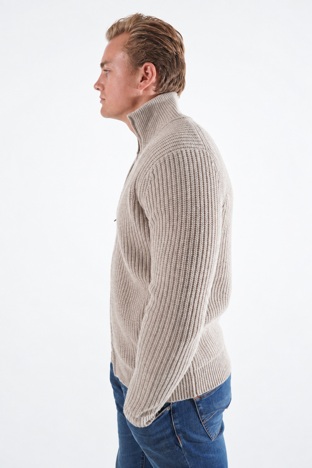 strikket zip beige